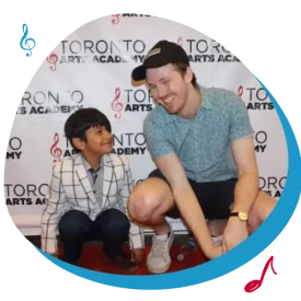Toronto music lesson student on red carpet with music student